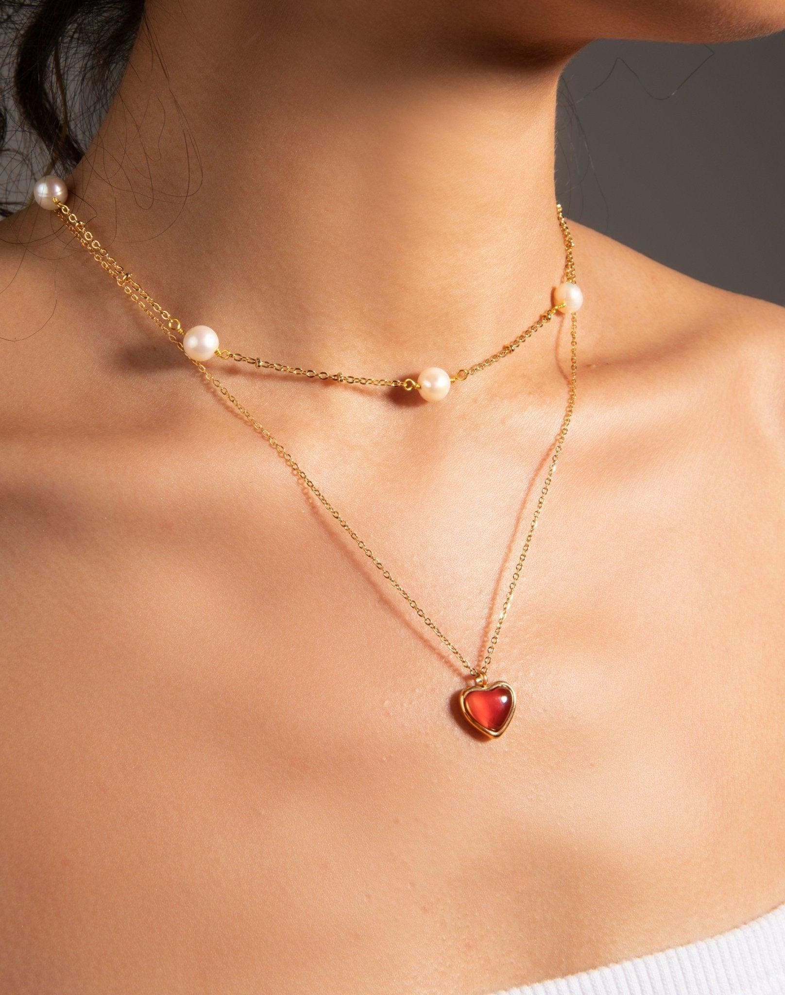 Carnelian Stone Heart Necklace - En Route Jewelry