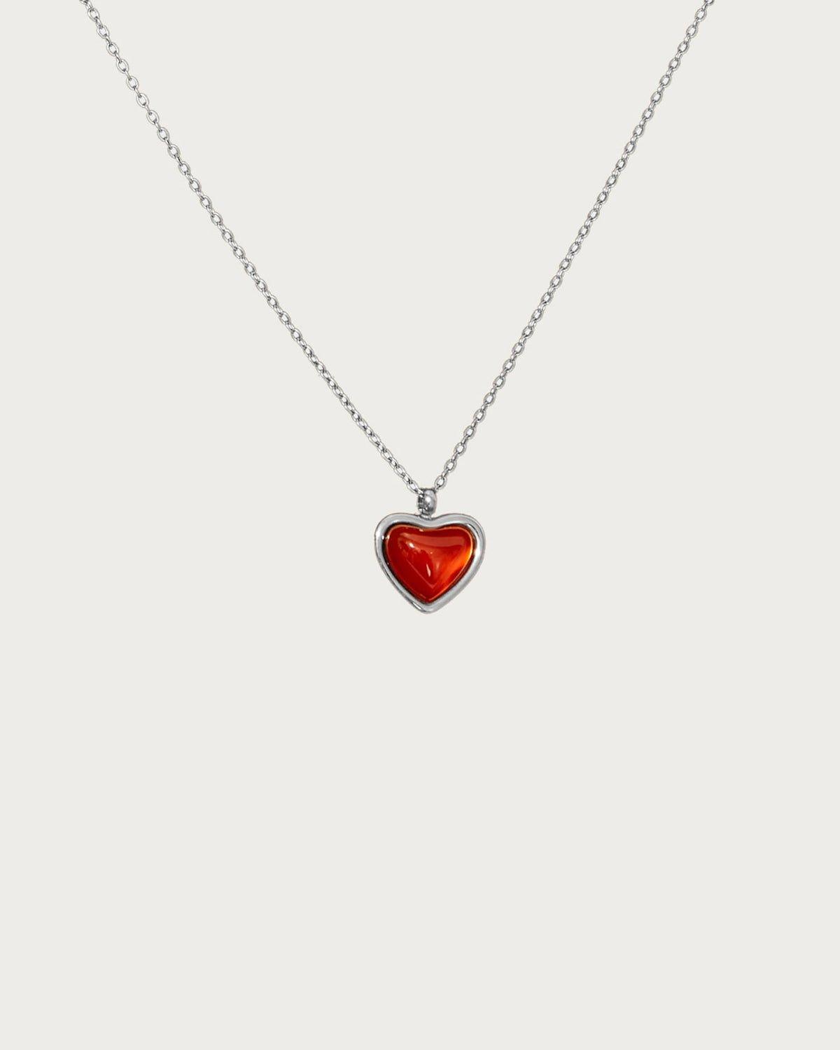 Carnelian Stone Heart Necklace in Silver - En Route Jewelry