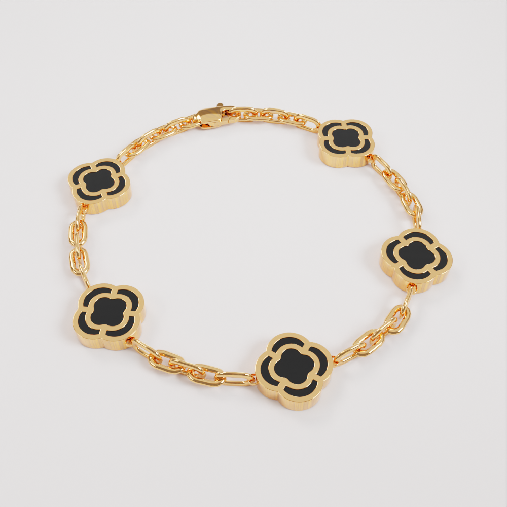 Onyx Clover Stone Bracelet (Gold)