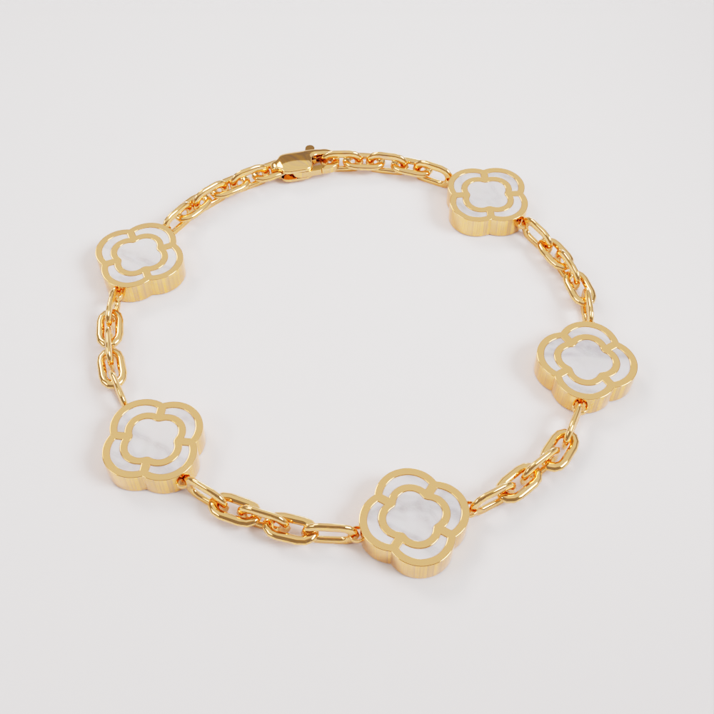 White Clover Stone Bracelet (Gold)