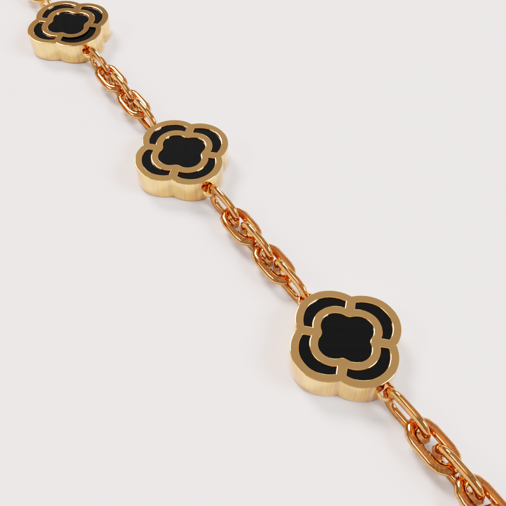 Onyx Clover Stone Bracelet (Gold)