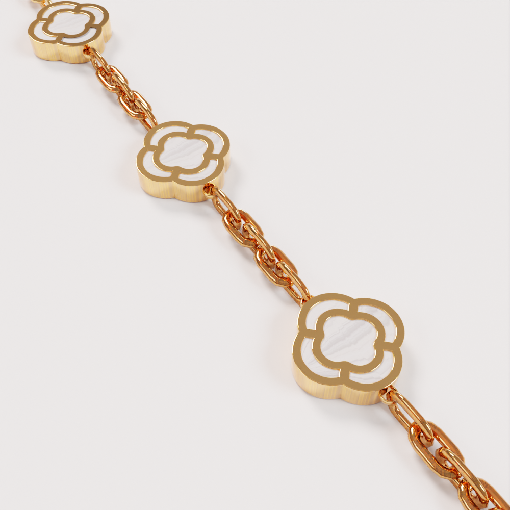 White Clover Stone Bracelet (Gold)