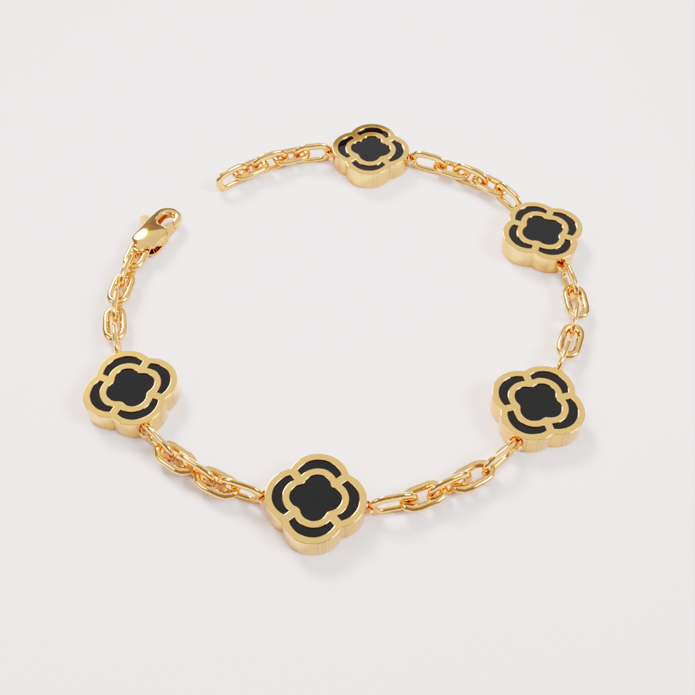 Onyx Clover Stone Bracelet (Gold)