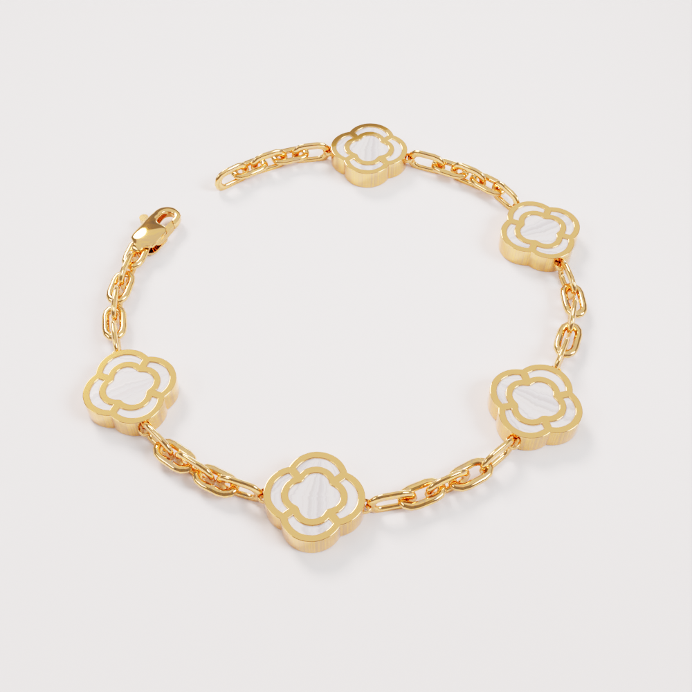 White Clover Stone Bracelet (Gold)