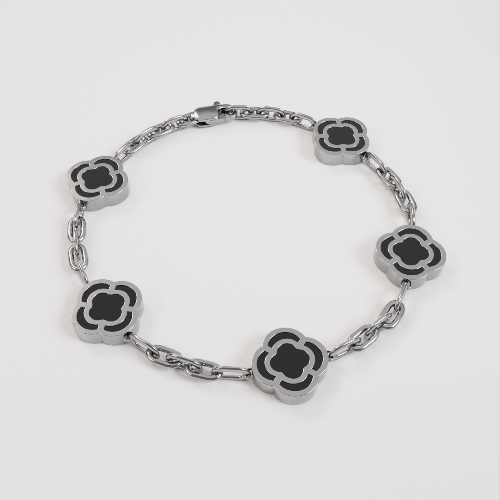 Onyx Clover Stone Bracelet (Silver)