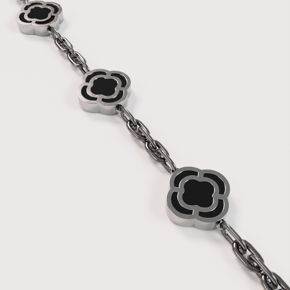 Onyx Clover Stone Bracelet (Silver)