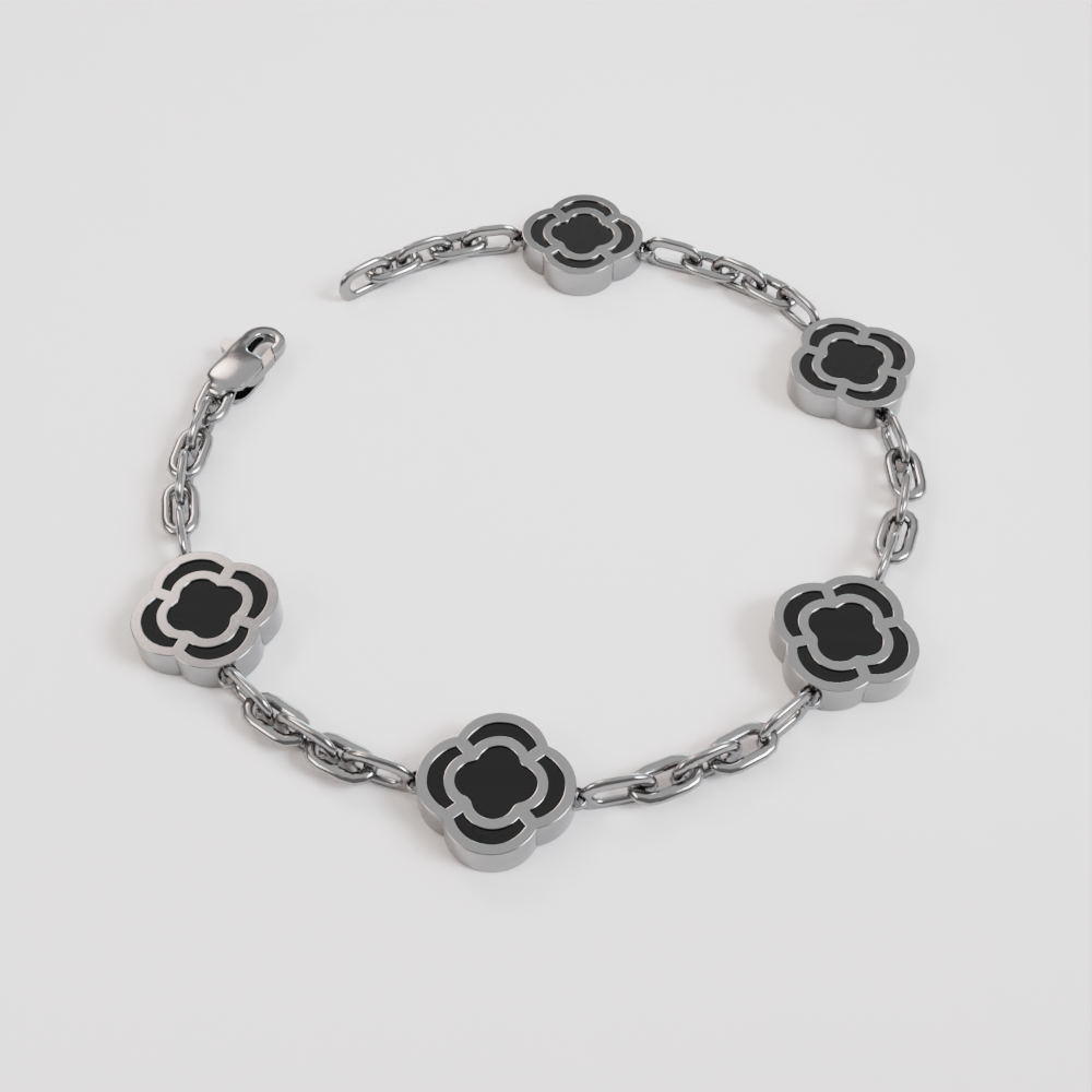 Onyx Clover Stone Bracelet (Silver)